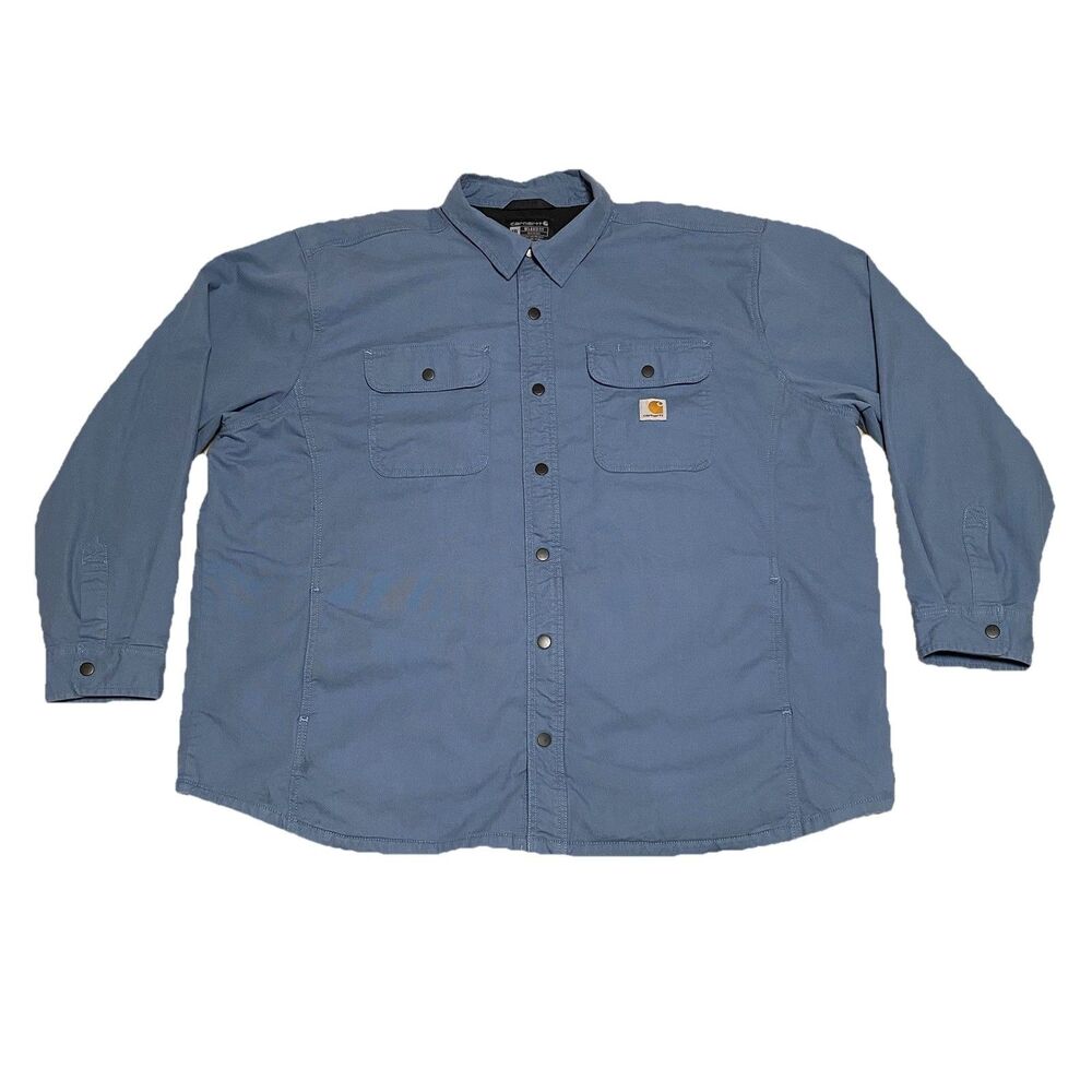 Carhartt Rugged Flex Shirt Jacket Mens 3XL Blue Relaxed Fit Canvas Fleece-Lined